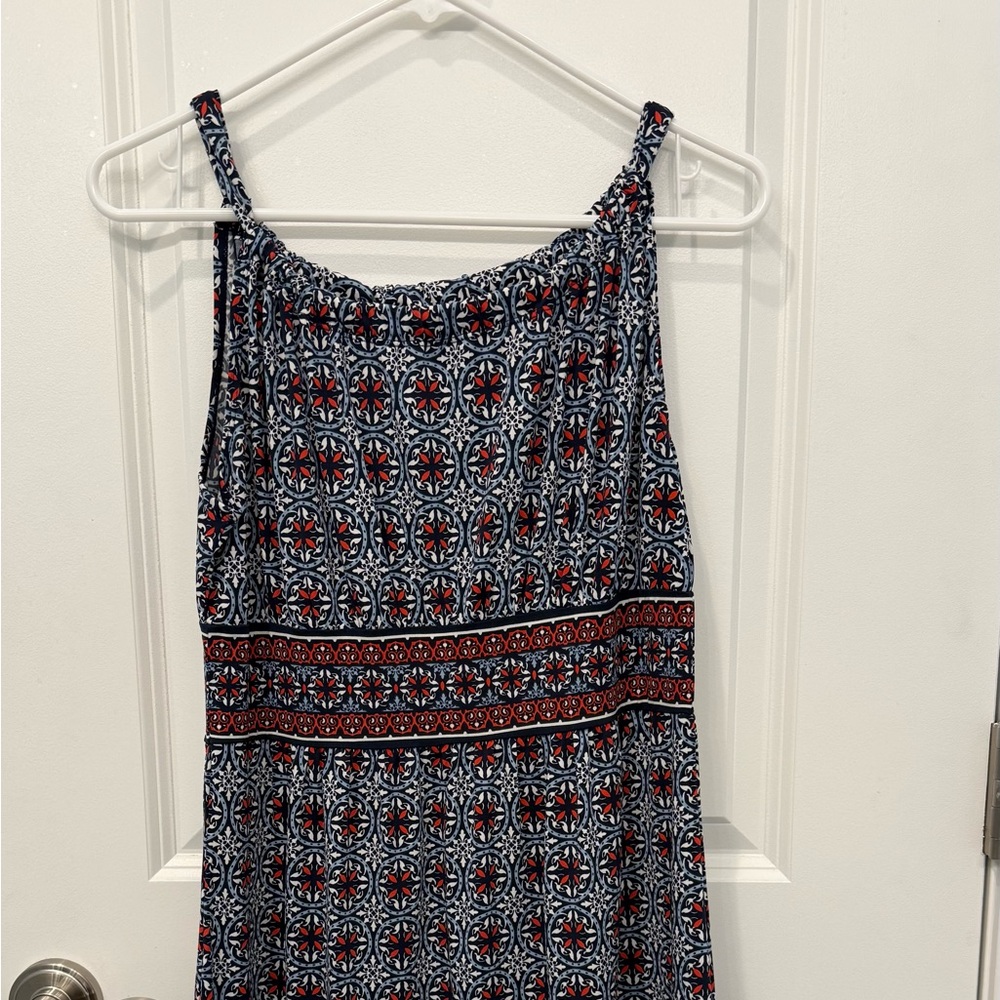 Max Studio Blue and Red Geometric Maxi Dress